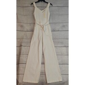 Copper Key Juniors XS White Denim Jumpsuit Belted Zip Back Tank NWT L862